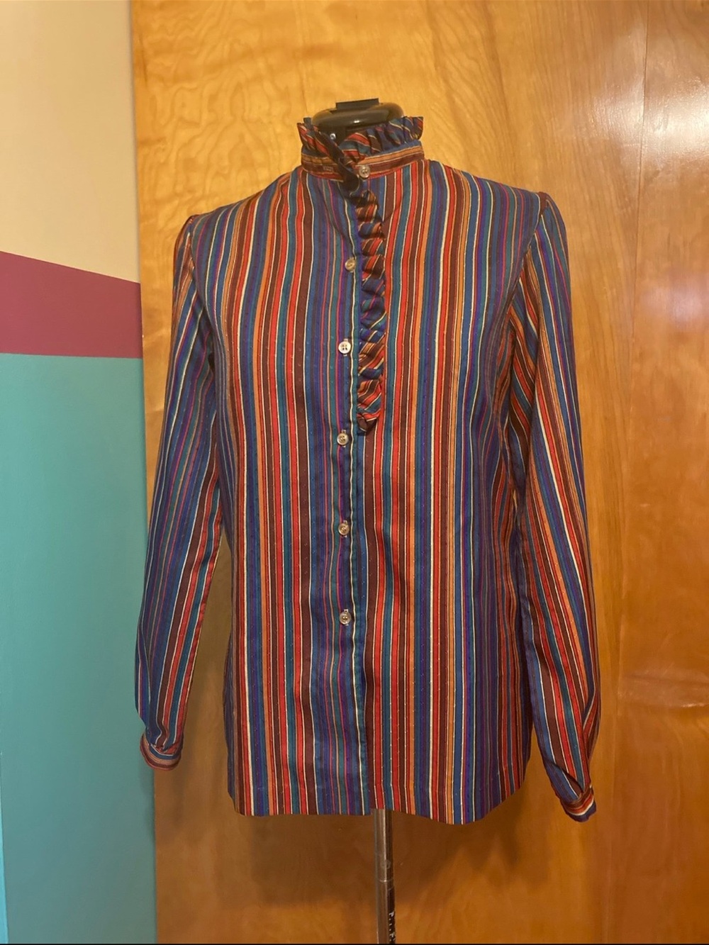 Koret multicolored Striped Ruffle-Collar Button Down Shirt